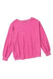 Rose Solid Splicing Loose Pullover Sweatshirt