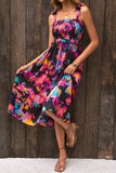 Abstract Floral Pattern Flutter Sleeve Tiered Maxi Dress