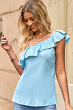 Ruffle One Shoulder Crinkle Tank