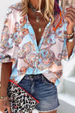 Boho Paisley Print Lantern Sleeve Button-Down Shirt