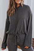 Ribbed Drawstring Waist Hoodie and Pants Set