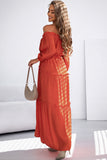 Off Shoulder Balloon Sleeve Cutout Ruffled Maxi Dress