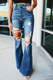 High Waist Distressed Cutout Flare Leg Jeans