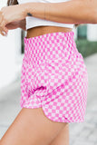 Short de sport taille haute à carreaux rose