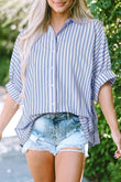 Sky Blue Stripe Dolman Sleeve Oversize Shirt