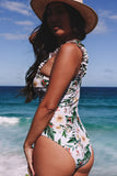 Floral Print Ruched Straps One Piece Swimsuit