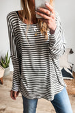 Gray Stripe Drop Sleeve Round Neck Oversized Long Sleeve Top