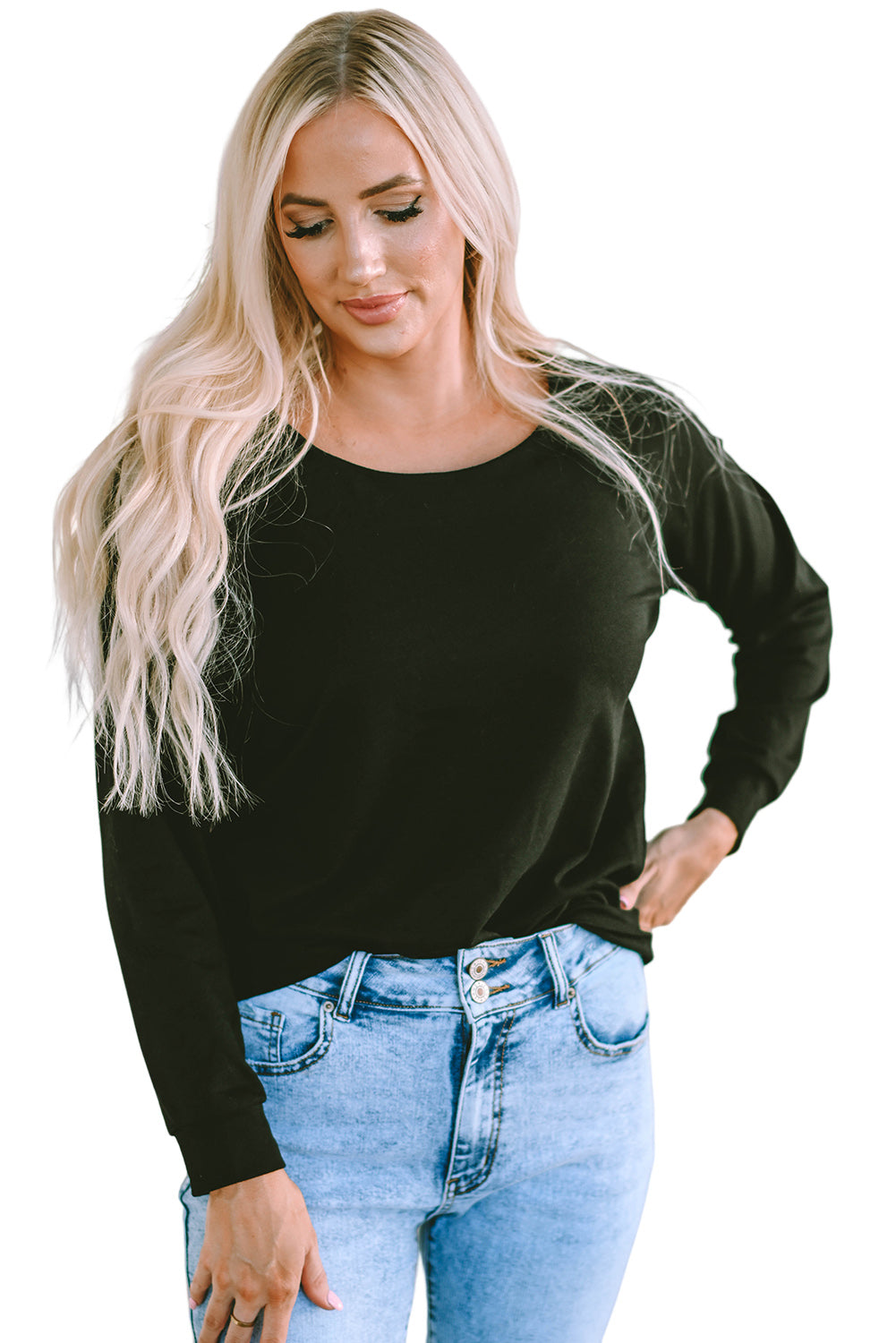 Solid Casual Round Neck Raglan Long Sleeve Tee