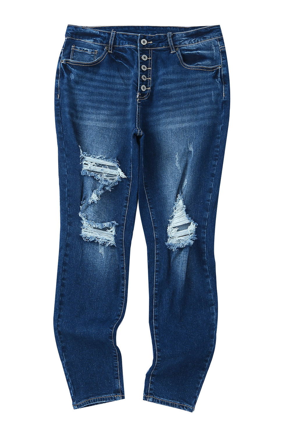 Medium Wash Button Fly Distressed Plus Size Jeans