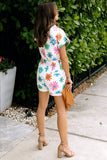 White Floral Buttoned Short Sleeve Romper