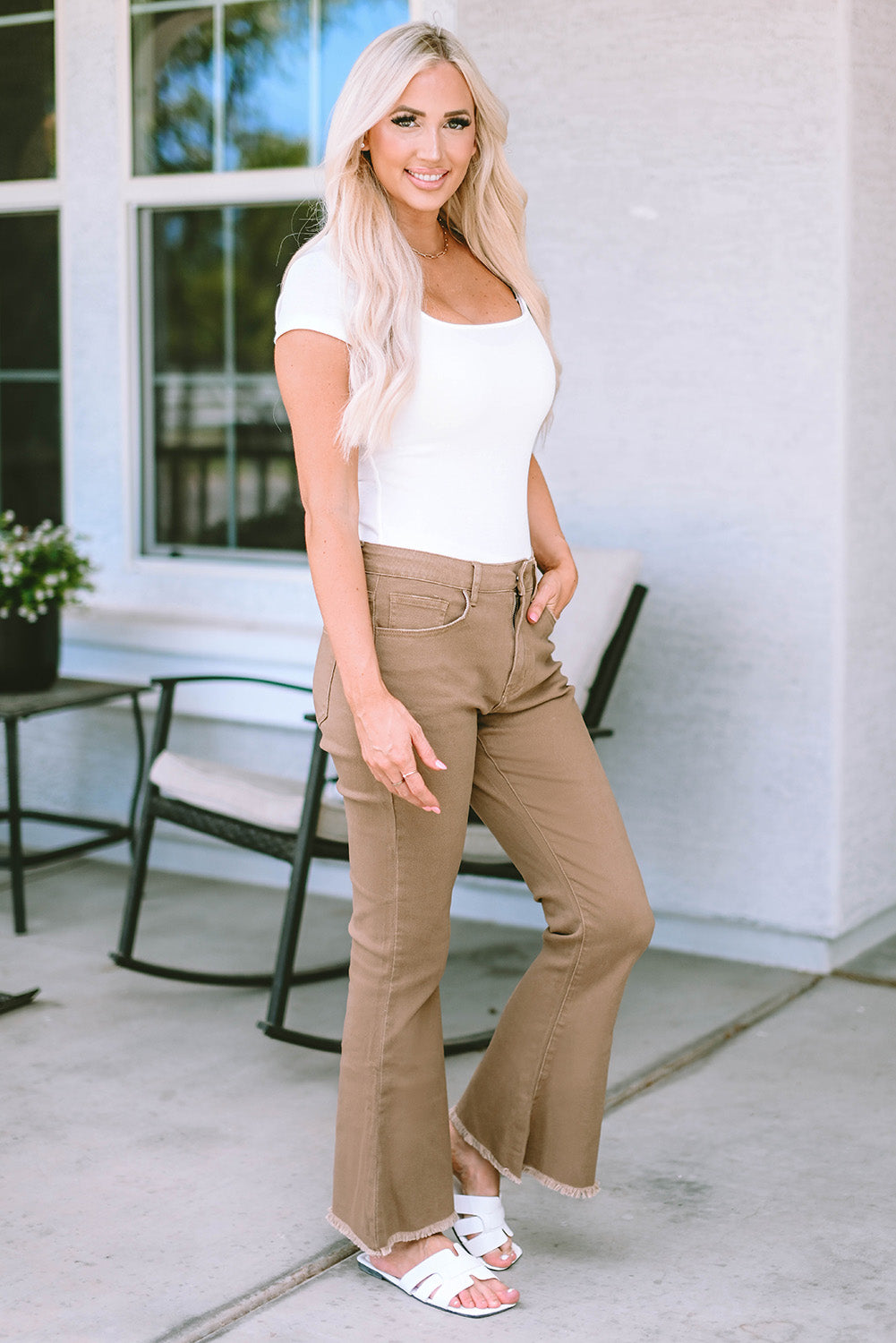 Raw Hem High Waist Flare Jeans