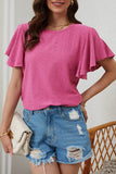 Flutter Sleeve Eyelet Textured Top