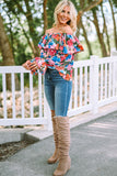 Blouse à épaules dénudées et à volants imprimé floral