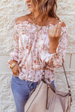 Off The Shoulder Puff Sleeve Ruffled Floral Print Blouse