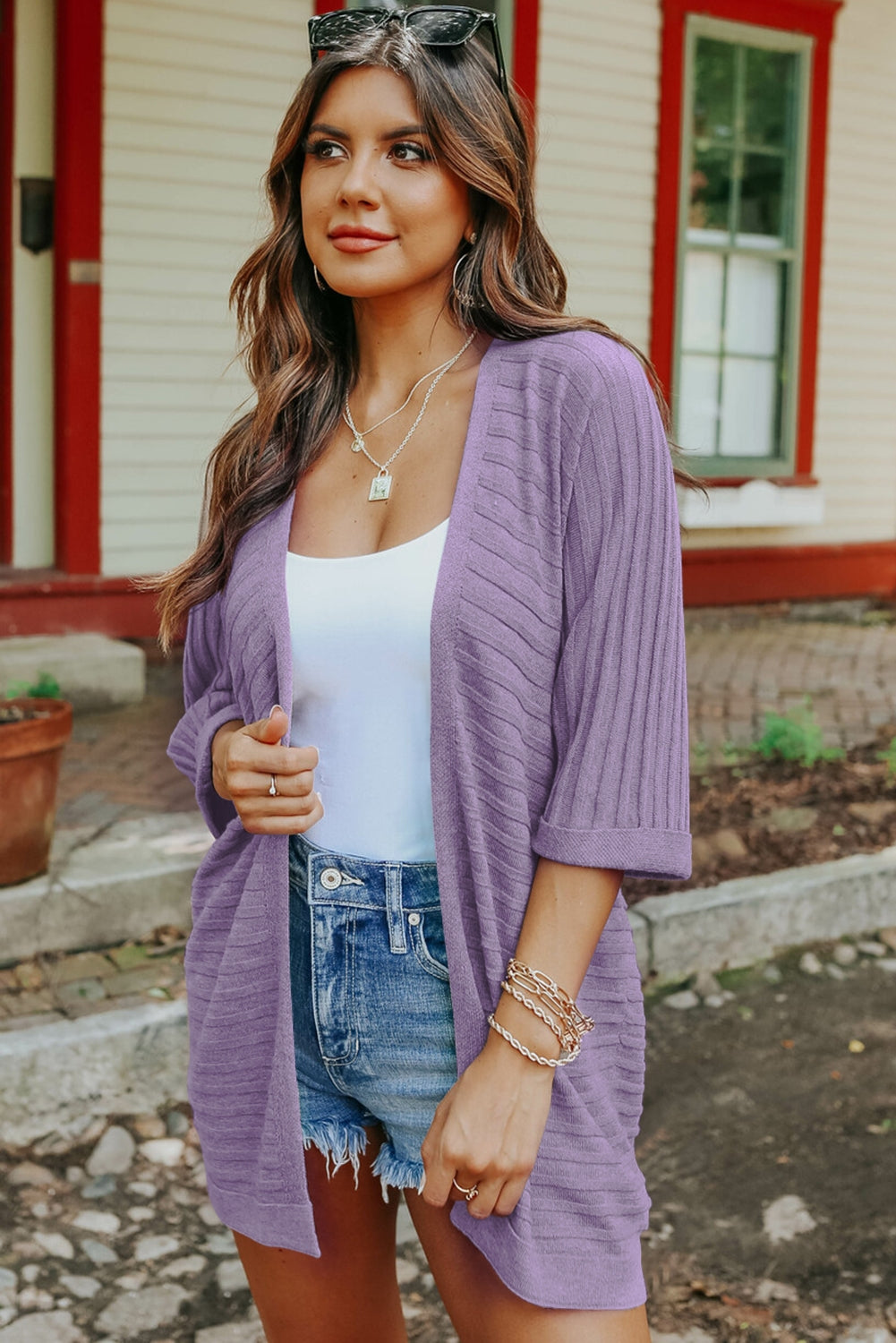 Ribbed Open Front Knit Cardigan