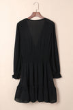 Deep V Neck Lantern Sleeve Knotted Tiered Mini Dress