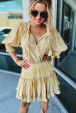 Shirred Puff Half Sleeve Ruffled Mini Dress