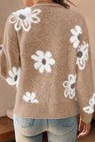 Light Grey Floral Print V Neck Knitted Button up Cardigan