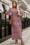 Boho Floral Print Buttons Deep V Neck Maxi Dress