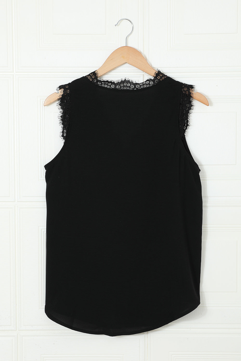 Sleeveless Eyelash Lace V Neck Tank Top