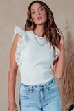 Lace Flutter Sleeve Ruffled Ribbed Blouse