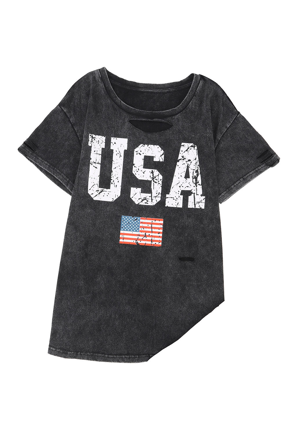 Distressed Tie-dye USA Flag Print T-shirt