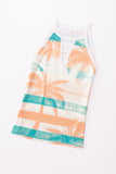 Coconut Tree Striped Keyhole Neck Tank Top