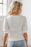 Striped Print Notch V Neck Short Sleeve Top