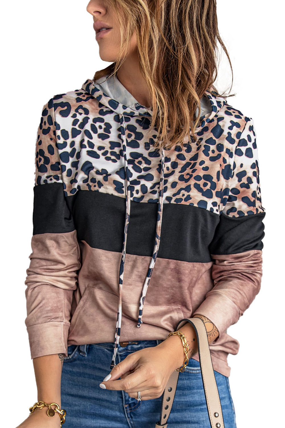 Leopard Tie Dye Colorblock Hoodie