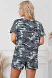 Classic Camo Print Slouchy Loungewear Shorts Set