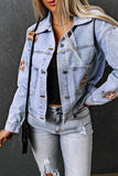 Leopard Star Distressed Cropped Denim Jacket