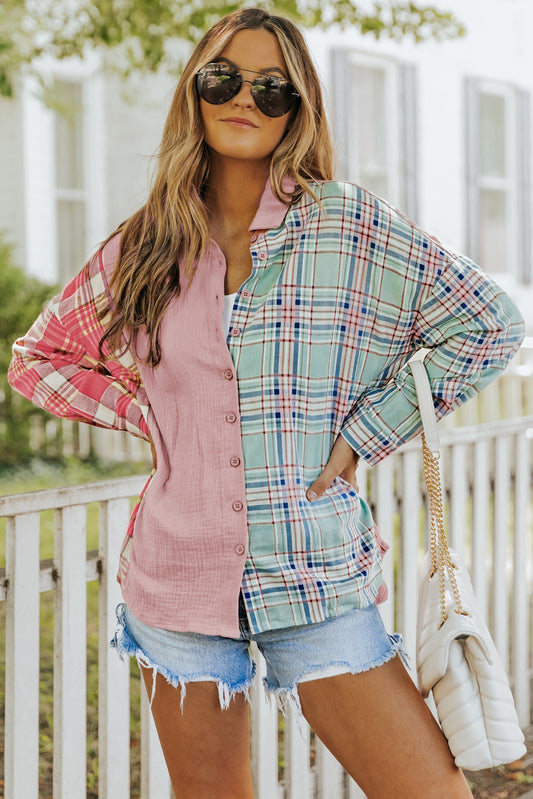 Plaid Contrast Color Block Shirt