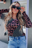 Leopard And Striped Color Block Top