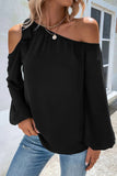 Blouse asymétrique nouée noire à épaules dénudées