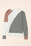 Colorblock Ribbed Trim Round Neck Sweater