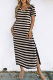 Stripe Print V Neck Maxi Dress with Side Splits