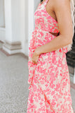 Gingham Floral Tie Shoulder Maxi Dress