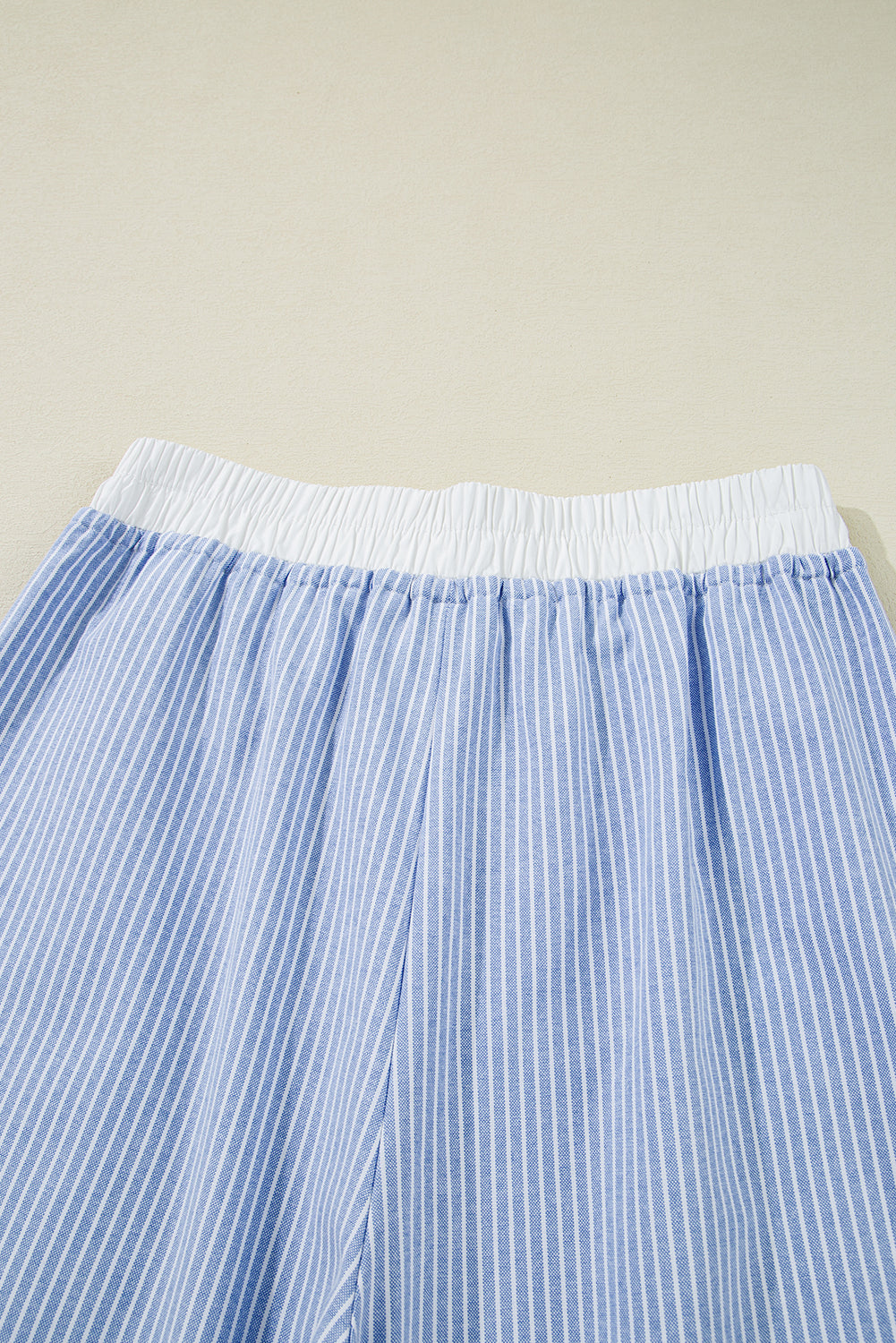 Sky Blue Stripe Wide Leg Buttoned Lace up Elastic High Waist Pants