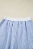 Sky Blue Stripe Wide Leg Buttoned Lace up Elastic High Waist Pants