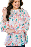 Printed Frilled Neck Smocked Loose Blouse