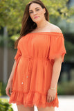 Plus Size Crochet Detail Belted Off Shoulder Dress