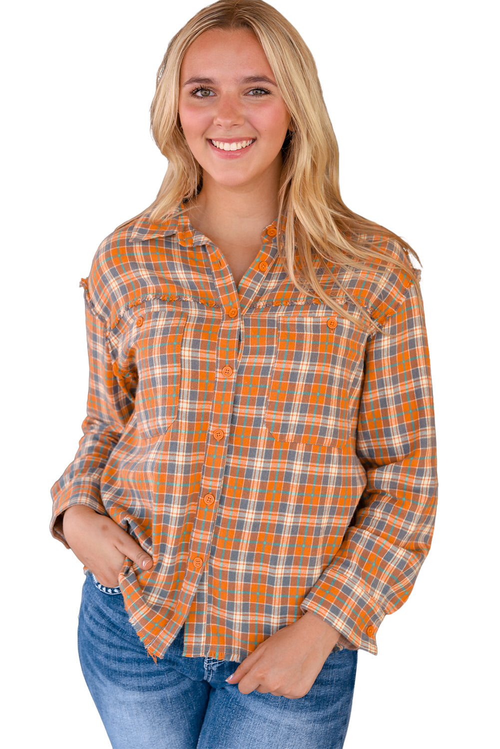 Plaid Embroidery Patch Button-Down Shacket