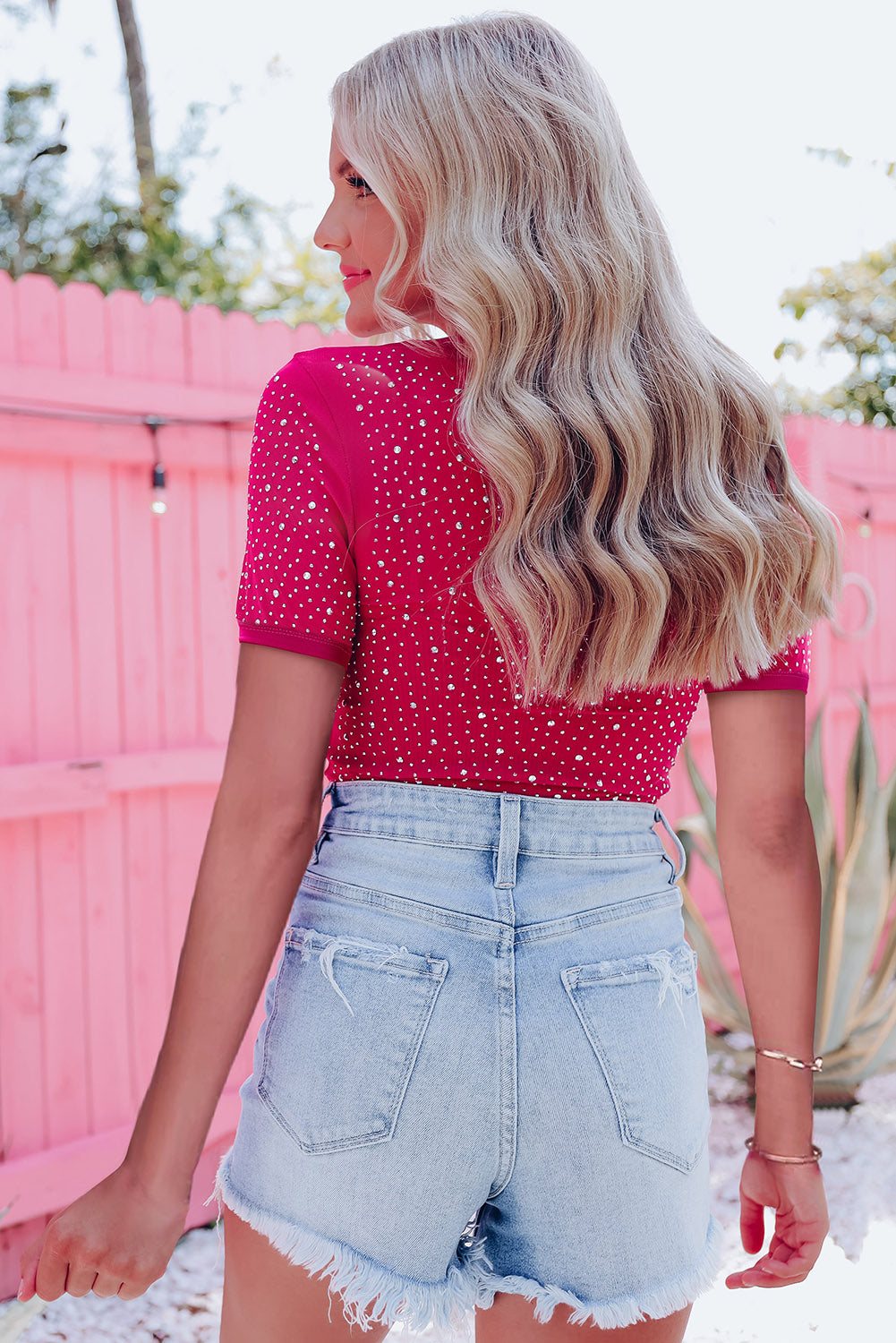 Rhinestone Double Spaghetti Strap Crop Top