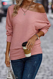 Khaki Ribbed Round Neck Knit Long Sleeve Top