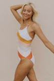 Striped Criss Cross Backless One-piece Swimwear