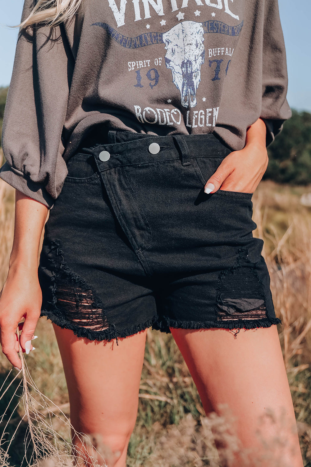 Asymmetrical Ripped Denim Shorts