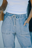 Gather Round Distressed Pocketed Denim Jogger