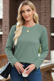 Khaki Ribbed Round Neck Knit Long Sleeve Top