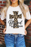 Blessed Leopard Cross Graphic T Shirt