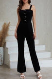 Sleeveless Buttoned Bodice Wide Leg Corduroy Jumpsuit